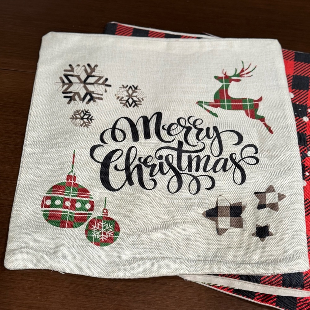 🔥🎄Holiday Pillow Covers🎄🔥Red & Black Buffalo Check and Cream Burlap Covers - Picture 5 of 9